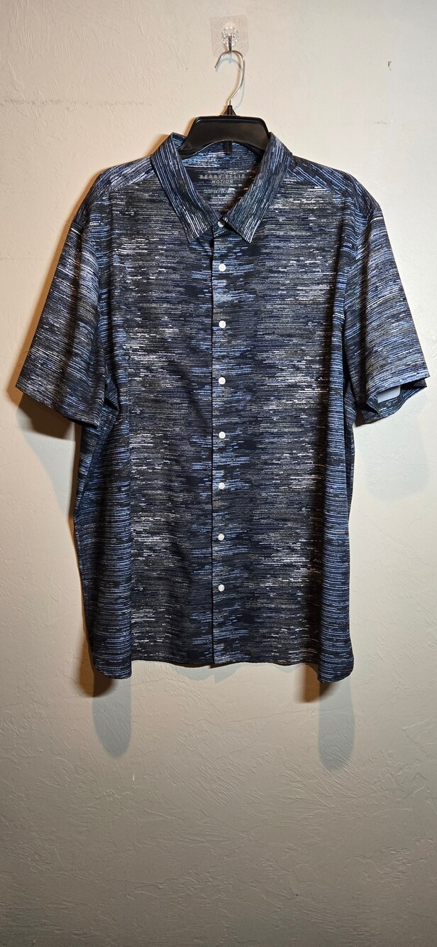 Perry Ellis Motion 2X Blue Patterned Short Sleeve Shirt
